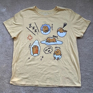 Sanrio Women’s Gudetama The Lazy Egg Anime Yellow Graphic T-Shirt Tee - XL - EUC